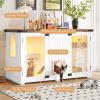 47.25" Large Cat Litter Box Enclosure with LED Light, Hidden Litter Box Furniture, Cat House with Stairs and Cat Scratching Post