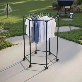 360Â° Rotating Hexagonal Clothes Rack with Wheels, Heavy-Duty Metal Garment Organizer, Space-Saving Wardrobe Storage Stand for Bedroom, Dorm, Balcony