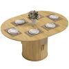 Extendable Dining Table for 6, 60" Farmhouse Kitchen Table with 2-Tier Storage Shelf and Fluted Sliding Doors, Natural