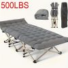 75-inch heavy-duty queen-size folding bed, 10-leg design for stable support, portable camping bed with side pockets and mattress