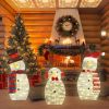 3-Piece Christmas Snowman Family Decorations (Father/Mother/Baby), 2D Plush-Wrapped Metal Frame with 3Ã—9.84ft LED String Lights (30 Beads/Each)