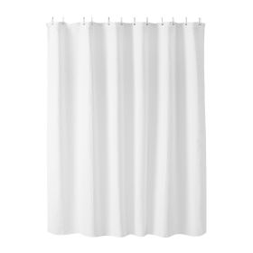 White Fabric Shower Curtain, 240 GSM Weighted Waffle Shower Curtains, Polyester Curtain with Rust-Resistant Hooks, Machine Washable & Water Repellent