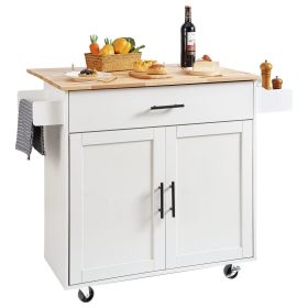 Kitchen Island Cart with Solid Wood Top, 35.4" Width Mobile Carts with Storage Cabinet, Rolling Kitchen Table with Spice Rack, Towel Rack