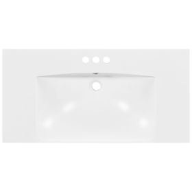 [Sink Only] 36x18" Rectangular 3 Hole Bathroom Resin Sink, Vanity Top Sink Only, Fits 4" Center Faucet, White (Faucet and cabinet not included)