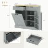 10 Gallon Farmhouse Kitchen Cabinet with Hidden Trash Can and 2 Drawers, Tilt Out Trash Can Cabinet for Kitchen, Gray