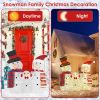 3-Piece Christmas Snowman Family Decorations (Father/Mother/Baby), 2D Plush-Wrapped Metal Frame with 3Ã—9.84ft LED String Lights (30 Beads/Each)