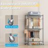 Heavy Duty 3-Tier Rolling Garment Rack Carbon Steel Clothes Organizer with Locking Wheels Dual Hanging Rods Side Hooks Freestanding Metal Wardrobe Sto