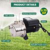 0.75HP Shallow Well Jet Pump 427GPH 115V Max Head 114FT Stainless Steel Shallow Well Jet Pump for Gardens Lawns Farms