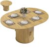 Extendable Dining Table for 6, 60" Farmhouse Kitchen Table with 2-Tier Storage Shelf and Fluted Sliding Doors, Natural