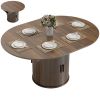 Extendable Dining Table for 6, 60" Farmhouse Kitchen Table with 2-Tier Storage Shelf and Fluted Sliding Doors, Walnut