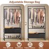 1Pc Double Rods Garment Rack with Storage Bag Portable Clothing Rack with Shelves Lockable Wheels Small Portable Closet Storage Bag Height Adjustable