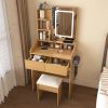 Vanity Table with LED-Illuminated Mirror, Power Outlet, Hairdryer Holder & Stool â€“ Compact Dressing Desk for Small Bedrooms