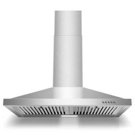 Range Hood 30 Inch, Wall Mount Range Hood Ducted/Ductless, Kitchen Hood In Stainless Steel, Vent Hood With Baffle Filters, 3 Speed Fan, Push Butt (Option: silver)