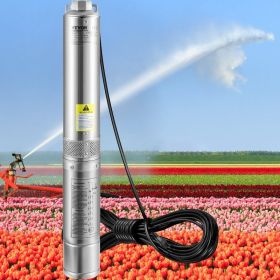 Deep Well Submersible Pump, 1.5HP 230V/60Hz, 37gpm 276ft Head, With 33ft Electric Cord, 4' Stainless Steel Water Pumps For Industrial, Irrigation (Option: silver)