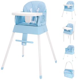 5 in 1 Foldable Baby High Chair,Convertible Highchair for Babies and Toddlers-Portable Infant Booster Seat,Carry Small Box,Dining Chair (Color: Blue)