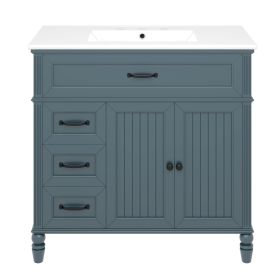 [Video]36" Bathroom Vanity with Sink, Bathroom Cabinet with Drawers, Solid Frame and MDF Board, Two Packages (Color: Blue Gray)