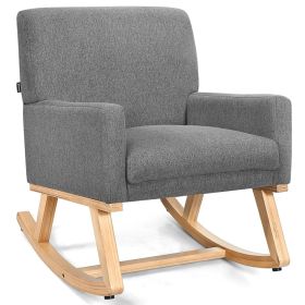 Upholstered Rocking Chair with and Solid Wood Base (Color: Gray)