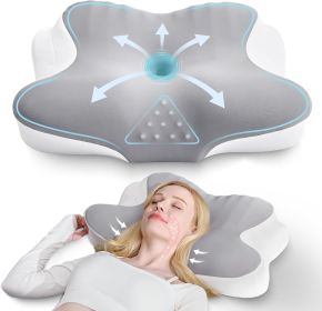 Ergonomic Cervical Neck Pillow for Sleeping â€“ Memory Foam Pillow with Massage Nodes for Neck Pain Relief, Side Sleeper & Back Support (Color: Grey Pillow - 23 x 14 x 5 in)