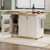 51" Fluted Kitchen Island with Drop Leaf, Farmhouse Accent Kitchen Island on Wheels with Internal Storage Rack