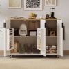 51" Fluted Kitchen Island with Drop Leaf, Farmhouse Accent Kitchen Island on Wheels with Internal Storage Rack