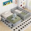 Twin Size Wood Daybed with Fence Guardrails and 2 Drawers, Split into Independent Floor Bed & Daybed