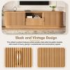Vintage Rustic TV Stand with Sliding Wood Slatted Doors for TVs up to 75", Farmhouse Fluted TV Cabinet with Drawer