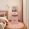 Dressing Table and Stool, 3-in-1 Multifunctional Dressing Table Set, Featuring Three-color Lighting Modes, HD Mirror, Two Sliding Drawers